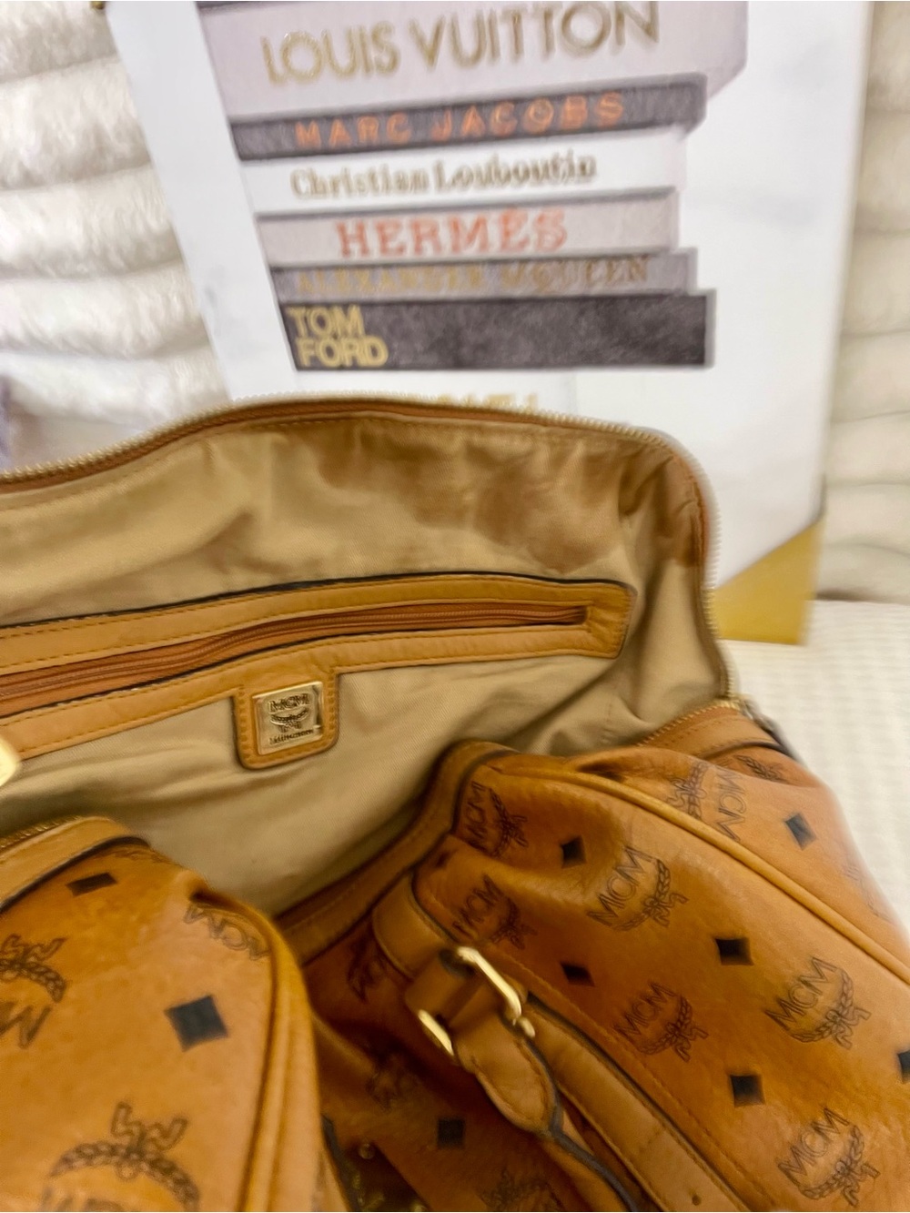 MCM Cognac Visetos Monogram Barrel Tote/Satchel Bag - Picture 10 of 15